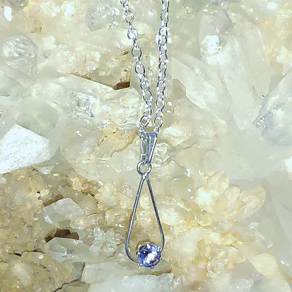 Genuine 4mm Round Tanzanite in a Sterling Silver Necklace